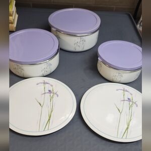 Vtg Corningware Corelle Reston Lloyd Eurita Shadow Iris Storage Bowl Set/Trivets